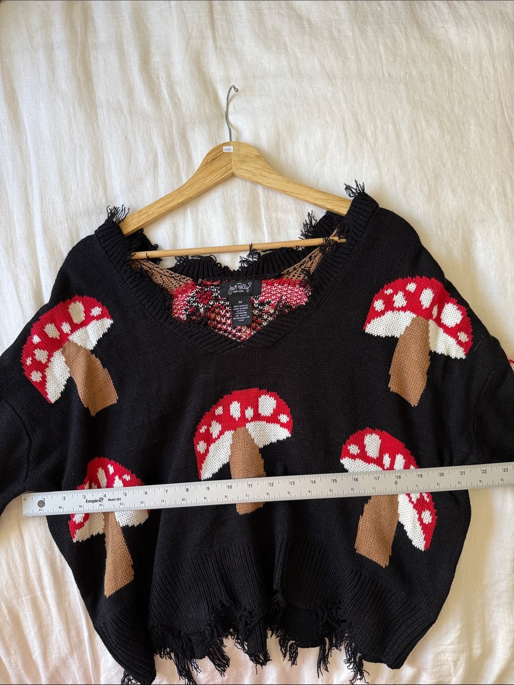 Just Polly NY Mushroom Distressed Knit Sweater Black Red Edgy Whimsygoth Size M - Picture 5 of 7